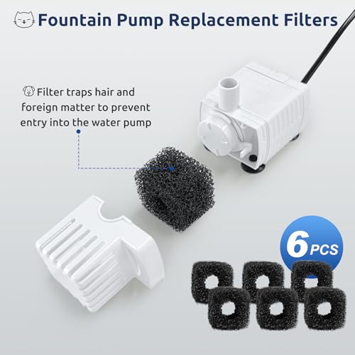 12+6 Pack Zeepet Cat Fountain Filters, Compatible with ORSDA Cat Water Fountain Filter for D60 100oz/3L Automatic Stainless Steel Pet Fountains, 12 Replacement Water Filters + 6 Pre-Filter Sponges