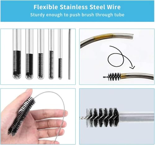 10 Pcs Flexible Drain Brush Straw Cleaner Brush Set,Pipe Cleaners Brush,61Inch Stainless Steel Double-Ended Hose Brush 8.2Inch Nylon Long Tube Cleaning Brush for Home Kitchen Sink Plumbing