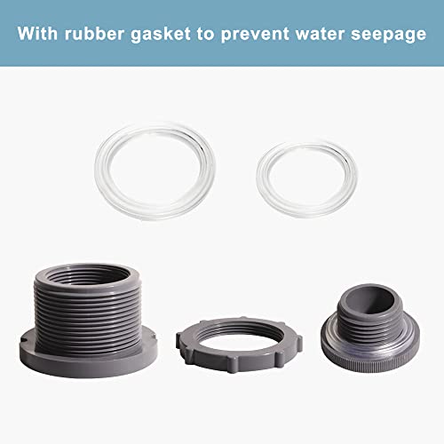 Ququyi 1.25 Inch PVC Bulkhead Water Tank Connector Adapter Fitting with Plugs Thru-Bulk Pipe Fitting for Rain Barrels, Aquariums, Ponds(Set of 2) - size: 1.25"-2pcs