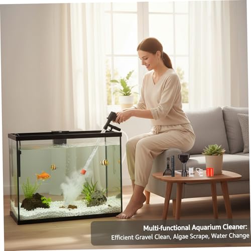 Aquarium Gravel Cleaner, Manual Air-Press Fish Tank Vacuum with Extension Tubes & Clamp, Multifunctional Siphon Cleaner for Sand Washing, Debris Removal