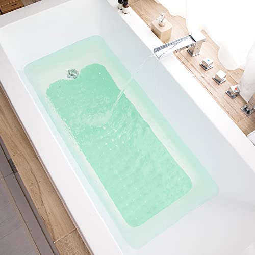 TEESHLY Bath Tub and Shower Mats, Non-Slip 39 x 16 Inch Extra Long Bathtub Mat, Machine Washable BathMat with Drain Holes, Suction Cups for Bathroom (Opaque Pale Green) - color: Opaque Pale Green