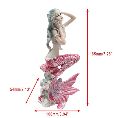 Pink Mermaid Statue, Mermaid Figure for Fish Tank Decor, Resin Princess Figurines, Perona Figure for Aquarium Landscape & Mermaid Room Decor - color: Pink