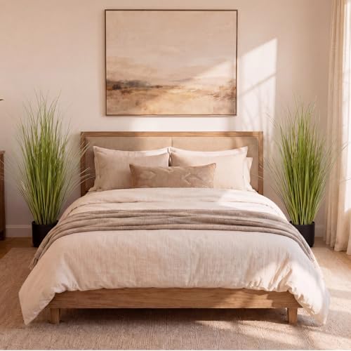 Jexine 2 Pieces Tall Artificial Grass Plant Potted Artificial Greenery Floor Plants Fake Pampas Grass Tall in Pot for Housewarming Gift House Garden Bathroom Lobby Indoor Outdoor (Autumn Green,3 ft) - color: Autumn Green, size: 3 ft