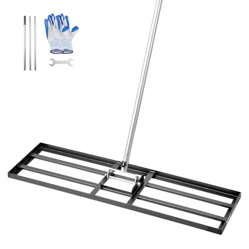 VEVOR Lawn Leveling Rake, Lawn Leveler with 83.9 in Handle, 36x10 in Ground Plate, Rust-Resistant Carbon Steel Soil Leveler, 3 Heights Adjustable, Effort Saving Lawn Leveling Tool for Yard Golf Court - size: 36"x10", style: Classic: Carbon Steel