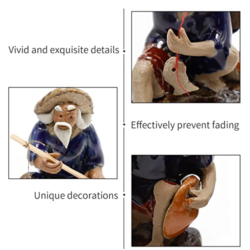 3 PCS Fisherman Statue Fishing Ornament Bonsai Accessory Tree Pot Chinese Clay Man Ceramic Garden Decoration Fish Tank Bonsai Garden Decoration