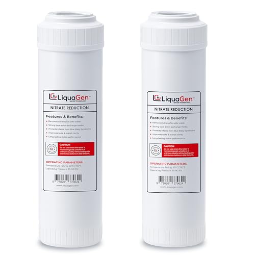 LiquaGen Nitrate Reduction Water Filter Cartridge – Strong Base Anion Resin, Reusable & Refillable, Universal 2.5x10, 2.5x20, 4.5x10, 4.5x20 – Whole House & Aquarium RO/DI (2, 2.5" x 10") - size: 2.5" x 10"