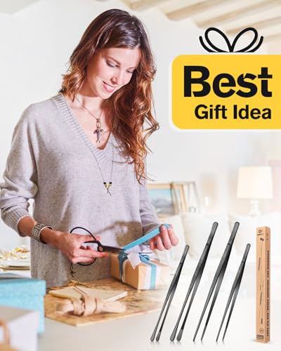 4 Pcs Fine Long Tweezer Tongs Professional Black, 12'' and 10'' Stainless Steel for Kitchen, Food, Cooking, Repairing, Sea food and BBQ - color: Black