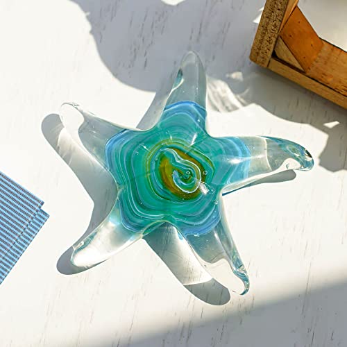QFkris 5" Glass Star Fish, Crystal Handmade Glass Blown Table Decor, Starfish Figurine, Collectible Ornament,Clear and Green for Women - color: Blue and Green