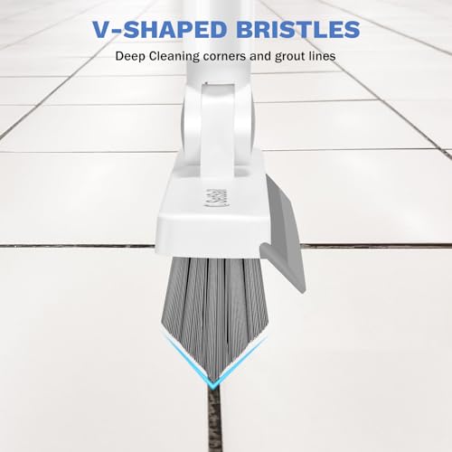 SetSail Grout Cleaner Brush with Long Handle, V-Shaped Floor Scrub Brush Swivel Grout Brush Stiff Bristle Floor Grout Scrubber for Bathroom, Tile Line, Crevice, Kitchen, Wall, Deck, Garage, White Grey - color: Grey White