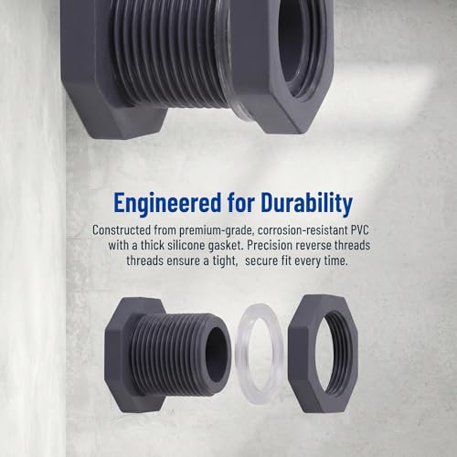 8 Pcs 3/4 Inch Bulkhead Fitting Gasket Bulkhead Water Connector Double Threaded PVC Bulkhead Adapter with Plugs for Rain Barrels,Aquariums,Water Tanks,Tubs,Pools