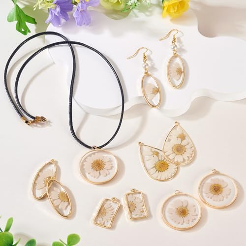Transparent Flower Resin Charms Round Gold Edge Dried Floral Pendants Flat Round Clear Gold Foil Floral Charms for Necklace Bookmark Keychain Jewelry Making - color: Flower-8