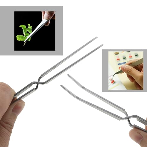 DGZZI 2PCS Multi-purpose Tweezer, Stainless Steel, Straight & Curved Tip, Cross Locking, Silver