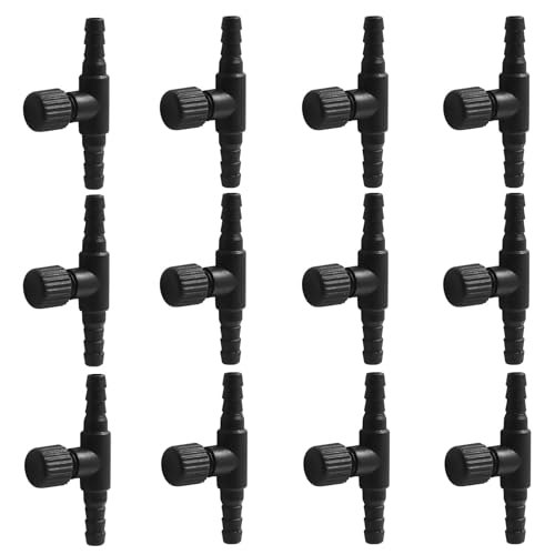 Bonsicoky Aquarium Air Control Valves, 12 Pack Plastic Air Flow Regulators for 3/16" ID Tubing, Adjustable Single Way Control, Black Color Set - color: Black-12pcs