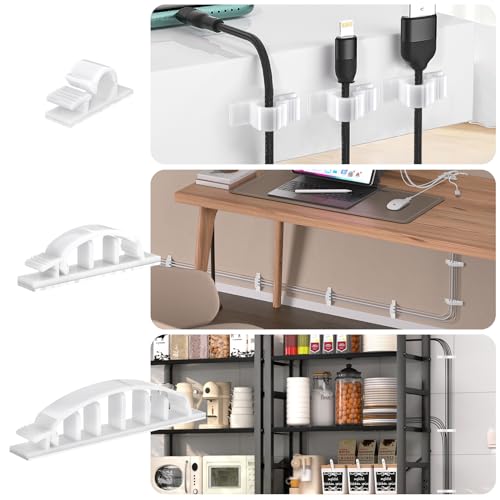 XHF 30pcs Adhesive Cable Wire Clips Kit White, Outdoor Cable Management Wire Organizer Cord Holder for Under Desk, Car, Wall, TV PC Ethernet Cable - color: White, size: Kit-30PCS