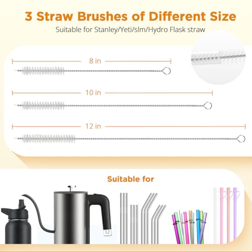 OUTXE 6 Pack Bottle Brush Set, 5-in-1 Water Bottle Cleaner Brush, 14" Long Handle Bottle Cleaning Brush, 3 Straw Brush, Removable Nipple Detail Brush for Cup Lid Gap, with Replecement Sponge - color: Orange, size: 6 Pack