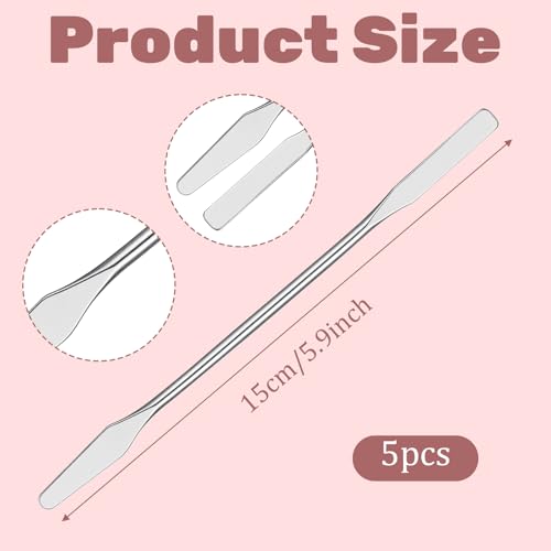 TIESOME 5 Pcs Lab Spatula, Small Stainless Steel Micro Spatula, Double Ended Mini Metal Spatulas with Square and Round Ends, Portable Makeup Mixing Tool for Cosmetics, Wax, Resin, Clay (Silver)