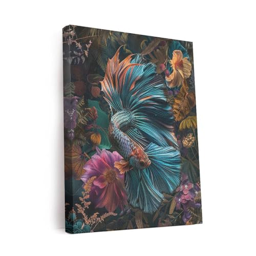 CanvasWis Betta Fish Ornamental Boho Art Design 1 Printed Canvas Wall Art For Family Home Decor Living Room Bathroom Bedroom Gifts Wall Decor Keepsakes Ready to Hang - color: Design 1, size: Medium(12x16in)