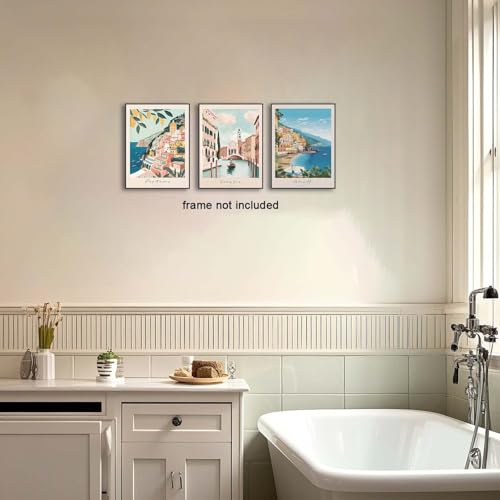 XLARTMY Italy Amalfi Coast Travel Posters Wall Art Canvas Decor City Landscape Blue Venice Coast Painting Beach Modern Artwork for Living Room Bedroom Bathroom Office Set of 3 12x16in Unframed - color: Travel Coast, size: 12x16in Poster
