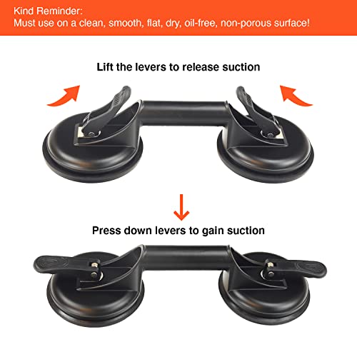 2 Pack Suction Cups Heavy Duty Aluminum Vacuum Plate Handle Glass Holder Hooks to Lift Large Glass/Tile Lifter/Moving Glass/Pad for Lifting/Dent Puller - color: 2 Pack Double Plate-Black