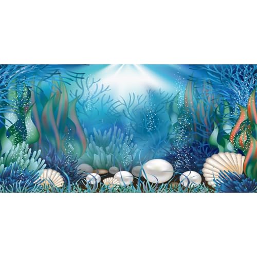 AWERT Vinyl 60x24 inches Underwater World Aquarium Background Aquatic Plants Coral Pearls Fish Tank Background Tropical Terrarium Background - size: 60x24in/150x60cm