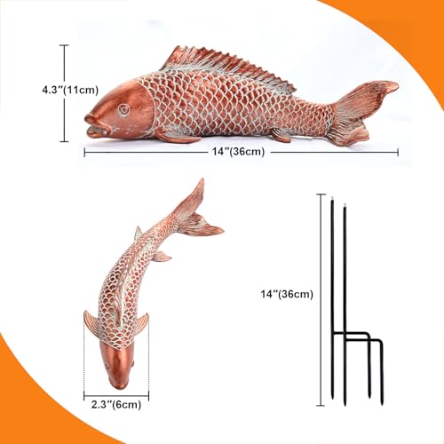 Garden Statues Koi Fish Decor Outdoor Garden Fish Statues, Set of 2 Antique Copper Koi Art Sculptures for Patio, Backyard, Pond and Home Decor, Best Gardening Gifts for Women Mom - size: Large-14 inches Long