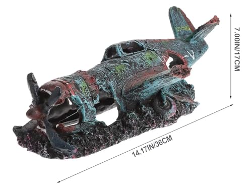 S-Lifeeling Fish Tank Decoration Fighter Vintage Airplane Ruins Submarine Landscape Fish Shrimp Shelter Cave Hideout Resin Aquarium Decor Turtle Tank Decoration - color: Airplane L Size