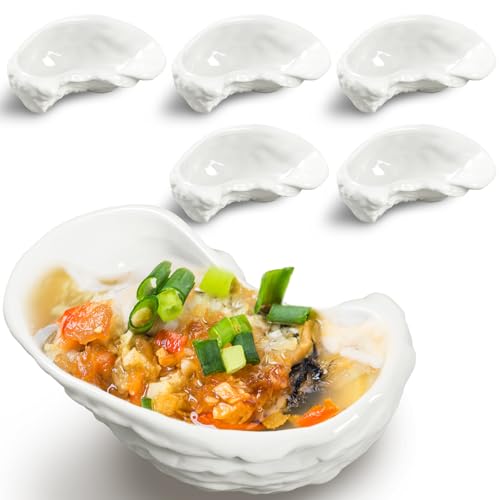 Reallnaive 6 Pcs Ceramic Oyster Shells Reusable Oyster Grilling Shells Large Clam Baking Dish Platter Plate for Cooking Shrimp Scallops Clams Seafood of All Kind