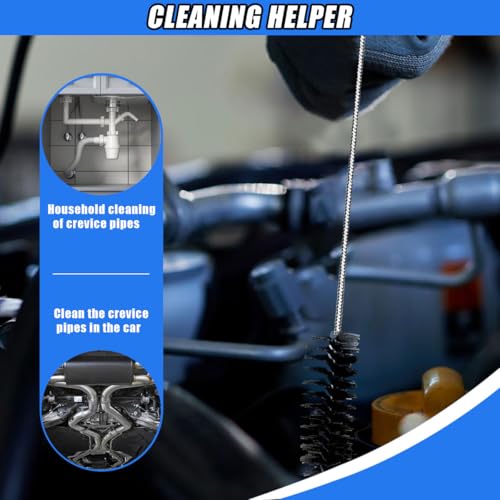 78 Inch Flexible Long Drain Brush, Nylon Stainless Steel Flexible Feeding Tube Cleaning Brush, Double Ended Elastic Slim Hose Pipe Brush Auto Sunroof Drain Hole Cleaner for Car Fridge (Black) - color: Black