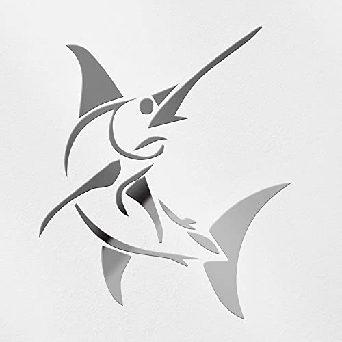 Decal Stickers of Stylized Marlin Fish (Metallic Silver) (Set of 2) Premium Waterproof Vinyl Decal Stickers for Laptop Phone Accessory Helmet Car Window Mug Tuber Cup - BICVER1512502SIW19Y24 - color: Metallic Silver, size: 4.8'' x 5.6''