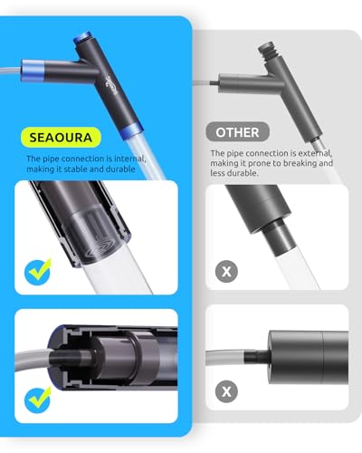 SEAOURA Aquarium Siphon Pump Gravel Cleaner, Fish Tank Vacuum Gravels Cleaning Kit, Manual Water Changer with Air Push Button, Aquariums Sand Clean Set, Hose for Suck Manure Wash Sand - color: Silver gray + Navy blue