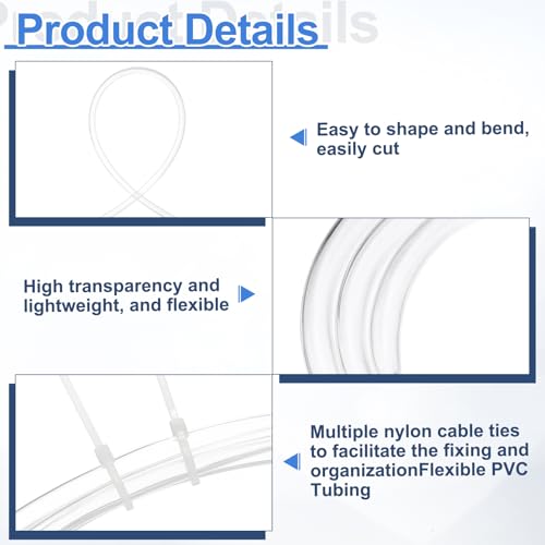 uxcell Flexible PVC Tubing, 18mm ID x 23mm OD - 6.6 Feet Long Clear Vinyl Water Pipe, Lightweight Plastic Hose Water Pipe with Zip Ties for Aquaponics, Air Hose, Irrigation - size: 18mm ID x 23mm OD