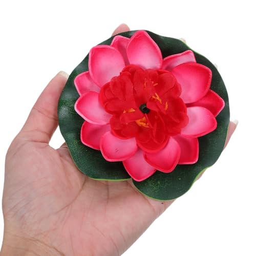SEWACC 5pcs Artificial Lotus with Water Lily Pad Floating Lotus Flower Realistic Flower Ornanment for Outdoor Garden Pond Aquarium Pool Decoration 10cm