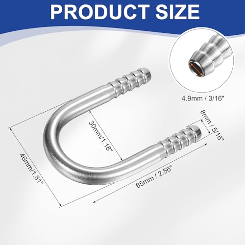 PATIKIL 5/16" (8mm) x 5/16" (8mm) Hose Barb Fittings, 1 Pcs 304 Stainless Steel U Shaped Joint Connector Barbed Fitting Metal Splicer - size: 5/16" (8mm)