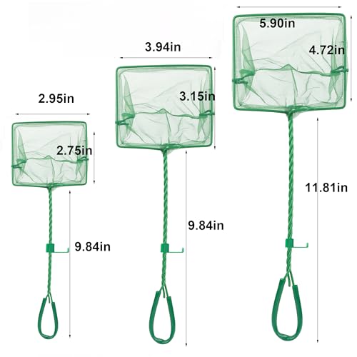 3PCS Aquarium Fish Net Fine Mesh Net Quick Catch Nets Nylon Fishing Nets with Long Plastic Handle for Fish Tank, Green, 3in 4in 6in - style: 3in 4in 6in Have Hook