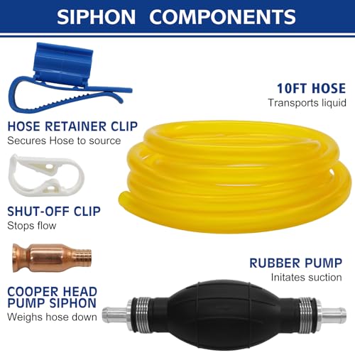 Siphon Pump Gasoline Siphon Hose Pump, Portable Hand Fuel Transfer Pump, Manual Fuel Pump with PVC Hoses for Gasoline, Oil, Diesel, Water - color: Yellow-01