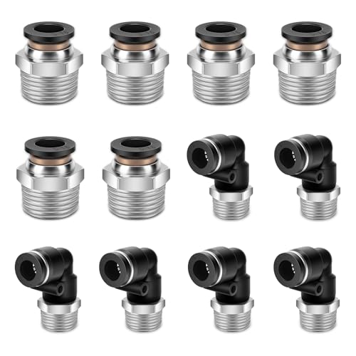 12 Pcs Push to Connect Fittings 5/16 Inch Tube OD x 3/8 Inch NPT Thread Pneumatic Male Straight and Elbow Quick Connect Air line fittings - size: 5/16"OD x 3/8"NPT