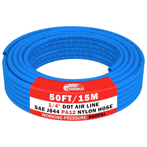 CheeMuii 50 FT 1/4" DOT Air Line Blue 1/4 PA12 Nylon Pneumatic Tubing 15.2 Meter 1/4 Inch OD Pneumatic Air Tubing Pipe Hose Line for Semi Truck Trailer or Industrial Air System - color: Blue, size: 1/4"OD-50FT