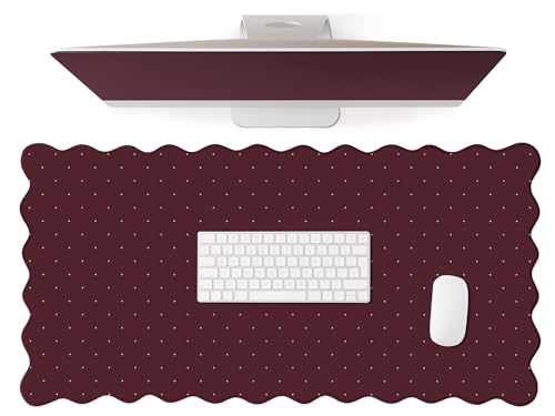 Cute Burgundy Maroon Scalloped Desk Mat with Polka Dot Large Mouse Pad Computer Mat Aesthetic Keyboard Mat for Desktop Laptop Protector for Office & Home - color: A5- Burgundy Pink