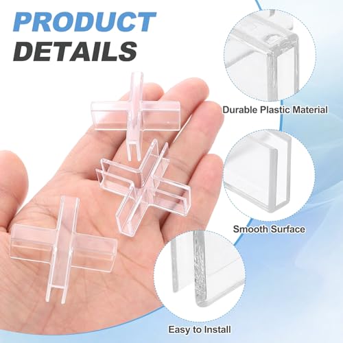 uxcell 24Pcs Plastic Glass Connector, Suitable for 3mm Thick Cross Shaped Glass to Glass Clamp, Fixing Bracket Rimless Clip Holder for Aquarium Fish Tank Display Shelves, Transparent - color: Transparent, size: 3mm