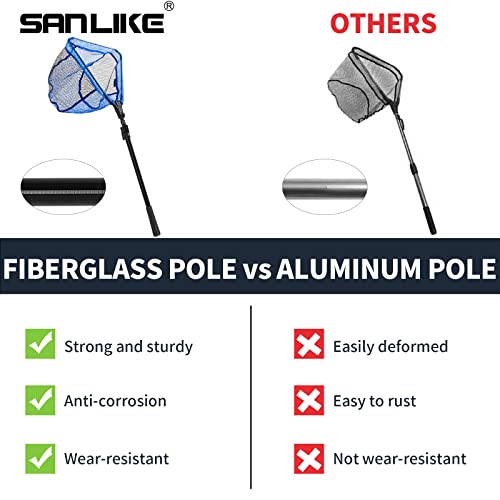 SANLIKE Fishing Net Folding Landing Net with Extra Long Telescoping Pole Handle, 37-98.4inch Rubber Coated Fishing Net for Easy Catch Release, Fish Net for Kids and Adults, 98.4"/ 71"/ 50.4"/ 43"/ 37" - size: 39.3-70.8"