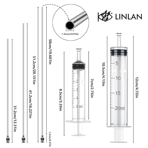 LINLAN 19.6-in Stainless Steel Aquarium Plant Fertilizer Injector Kit - Includes a Stainless Steel Long Needle and Two Syringes (5 ml + 20 ml) for use with Aquatic Plants. - size: 19.6in
