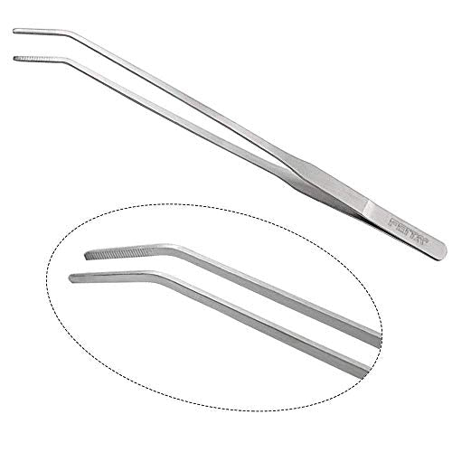 FEITA Aquarium Tweezer Set - Long Stainless Steel Curved & Straight Feeding Tweezers Scissors Maintenance Tools Kit (3 Pcs) - color: Sliver 3pcs