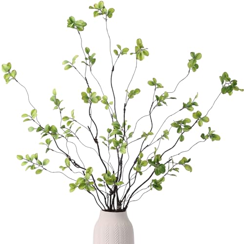 mizii 5pcs Artificial Greenery Stems 38in Realistic Faux Ficus Branches Long Stem with Green Leaves Fake Plants Eucalyptus Stems Greenery Decoration for Vase Table Room Home Indoor Decor (Green) - color: Green