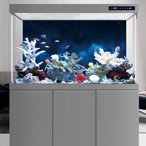 AWERT 48x20 inches Galaxy Aquarium Background Cloud Stars and Blue Cosmic Universe Fish Tank Background Mystery Space Terrarium Background - size: 48x20in/120x50cm