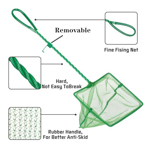 3PCS Aquarium Fish Net Fine Mesh Net Quick Catch Nets Nylon Fishing Nets with Long Plastic Handle for Fish Tank, Green, 3in 4in 6in - style: 3in 4in 6in Have Hook