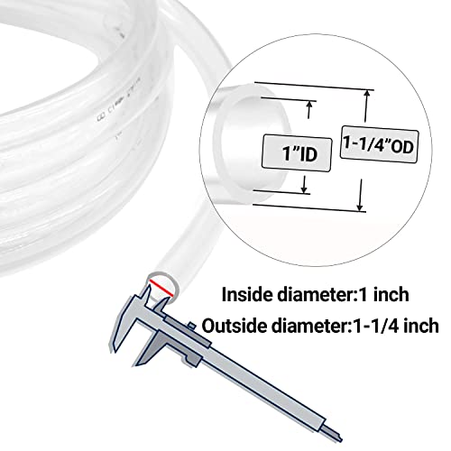 1’’ ID × 1-1/4’’ OD - 50 ft Clear Plastic Vinyl Tubing, Flexible PVC Hose Lightweight BPA Free and Non-Toxic vinyl Tube for Transfer Water Air Oil - size: 1’‘, style: 50 feet