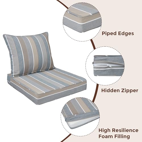 FUNHOME Outdoor Seat Cushion Set 24 x 24 x 4 Inch,Water Resistant Outdoor Chair Cushions for Patio Furniture,Thick Deep Seating Pads for Outside Chair Sofa Couch, Grey Stripe - color: Grey Stripe