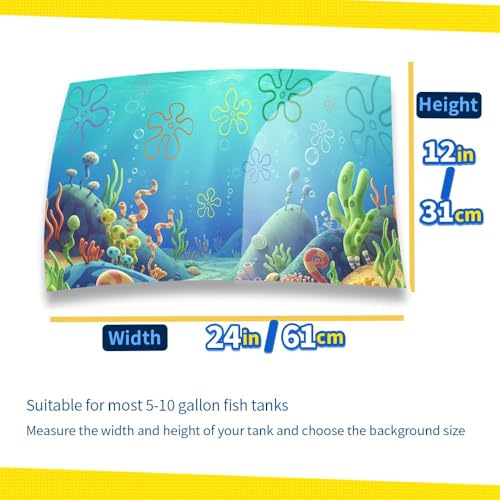 24 x 12 in Aquarium Background Stickers for 5-10 Gallon Tanks, 3D Cartoon Underwater Self-Adhesive Fish Tank Reptile Terrarium Decor Poster