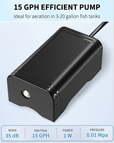 Pawfly Mini Aquarium Air Pump for 3-20 Gallon Nano Fish Tanks 15 GPH Oxygen Aerator Pump with Bracket Airline Tubing Air Stone Control Valve and Check Valve Accessories - size: 15 GPH