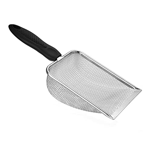 2pcs Cat Litter Scoop, Portable Reptile Sand Scooper, Stainless Steel Fine Mesh Scoop Shove-l for Litte-r Box, Sand Bedding, Easy to Clean and Durable(Color:Silver)